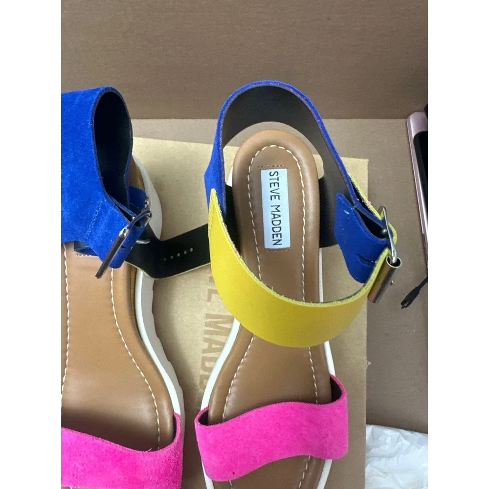 Steve Madden Keanu Colorblock Platform Wedge Sandals Women Size 10 EU 40 Leather